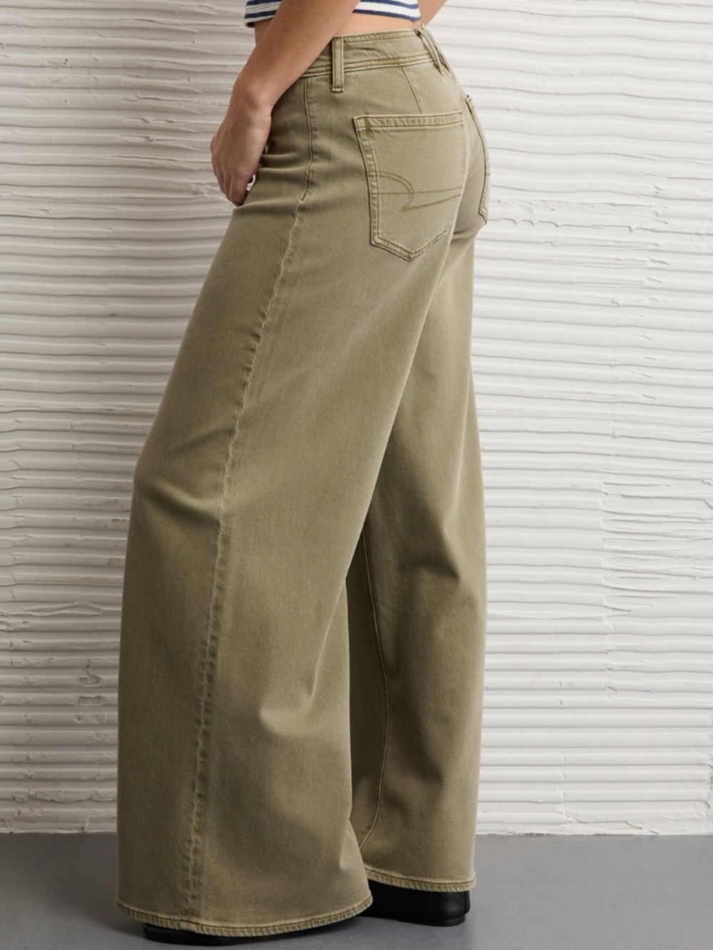 American Eagle Wide Leg Stretch Mariner Jeans in Normal Olive High Waist Sz 4 - Picture 2 of 7